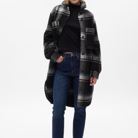 GAP Jackets & Blazers - Gap Black Plaid Long Wool Shirt Jacket